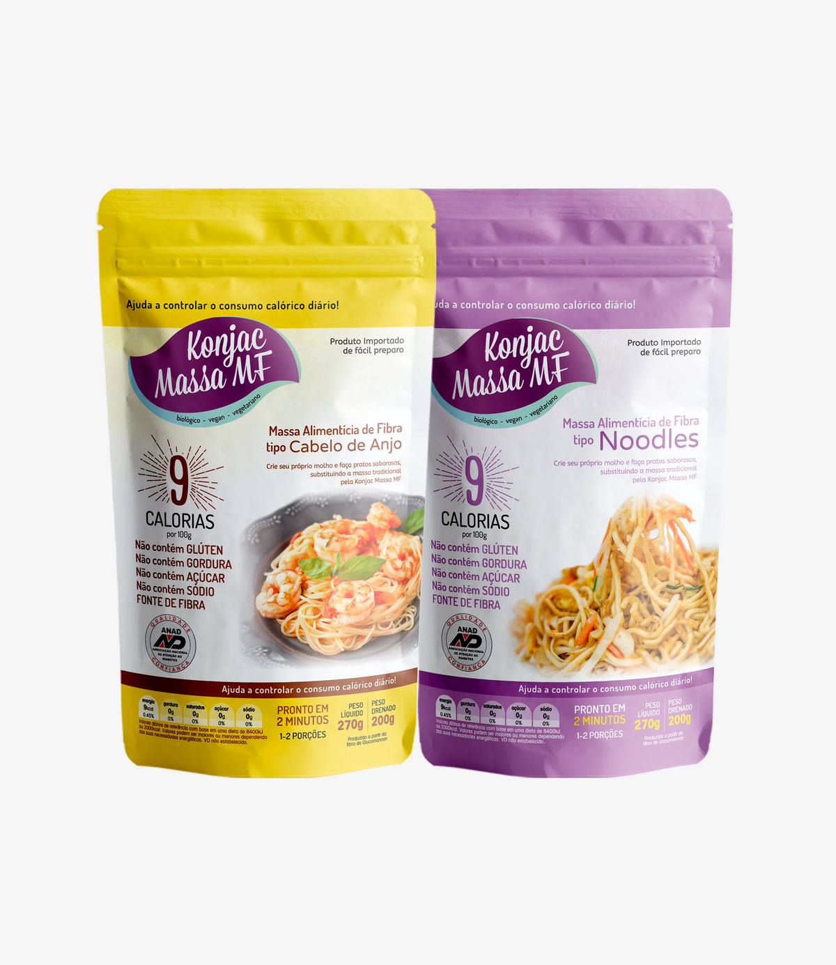 Konjac Massa Mista – Caixa com 14 Unidades (7 Noodles + 7 Cabelo de Anjo) 200g